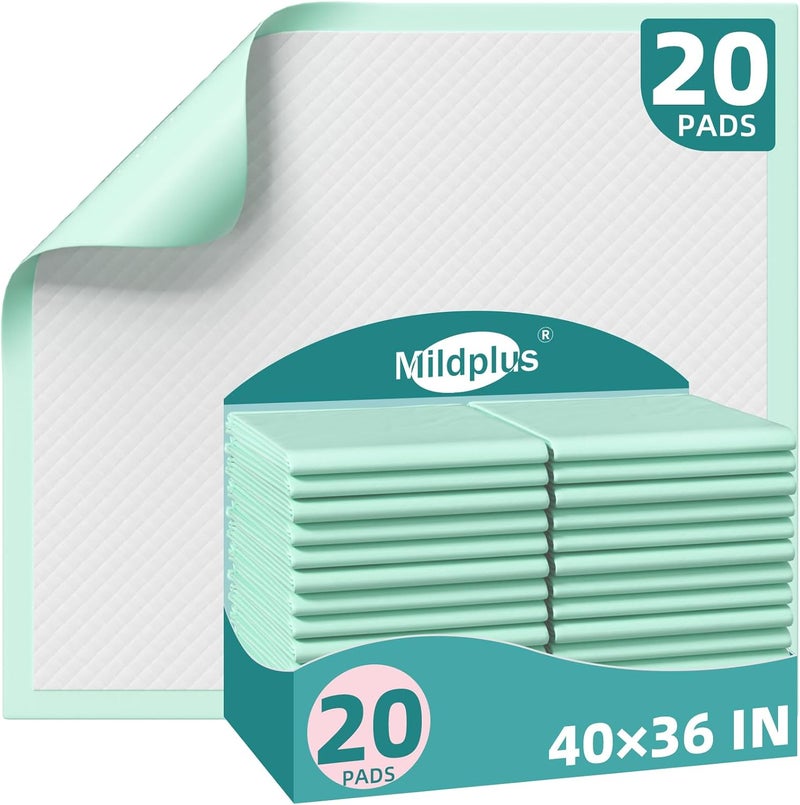 MILDPLUS Disposable Bed Pads 40"X36" Extra Large Chucks Pads for Adults 130G Heavy Duty Pads Super Absorbent Underpads Waterproof Pee Pads for Incontinence, Mattress or Large Pets [100x91CM, 20pcs] - Image 1